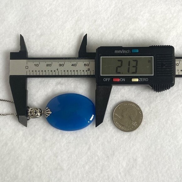 Sterling Silver 925 Oval Blue Chalcedony Quartz Scrollwork Pendant Necklace 20" - Picture 16 of 16